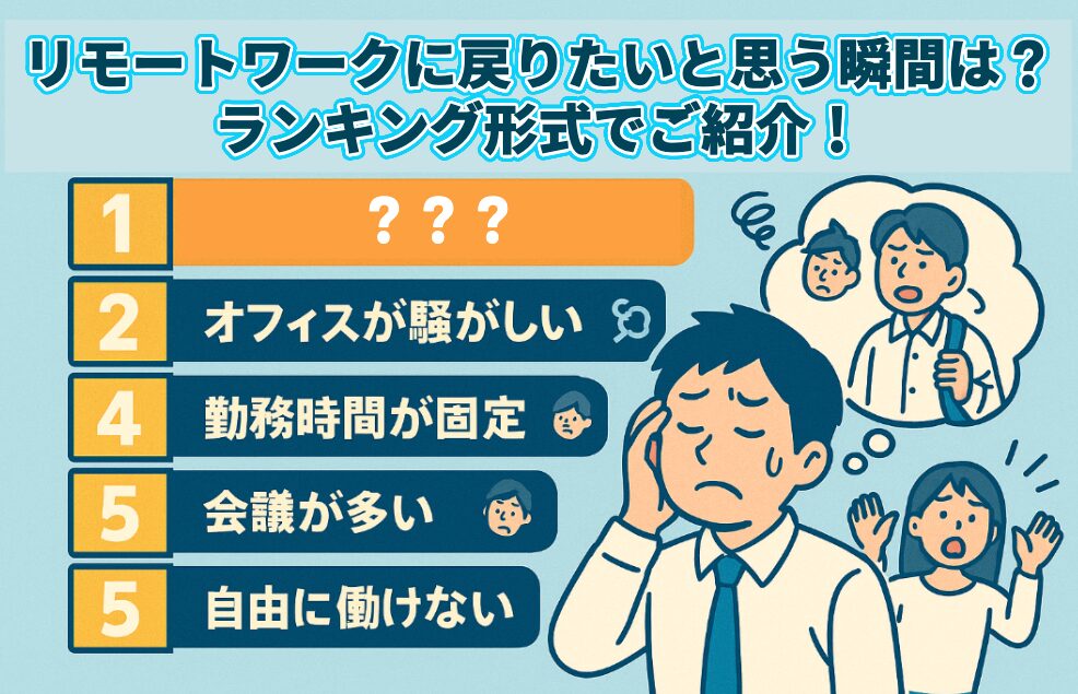 リモートワークに戻りたいと思う瞬間は？ランキング形式でご紹介